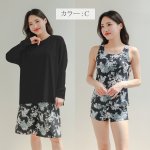 画像12: ロング袖ラッシュガードと膝までロングショットパンツ、タンキニトップス、四角ショーツ (12)