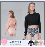 画像2: 長袖カップ付きTシャツとハイウェストショット二点セット水着 (2)